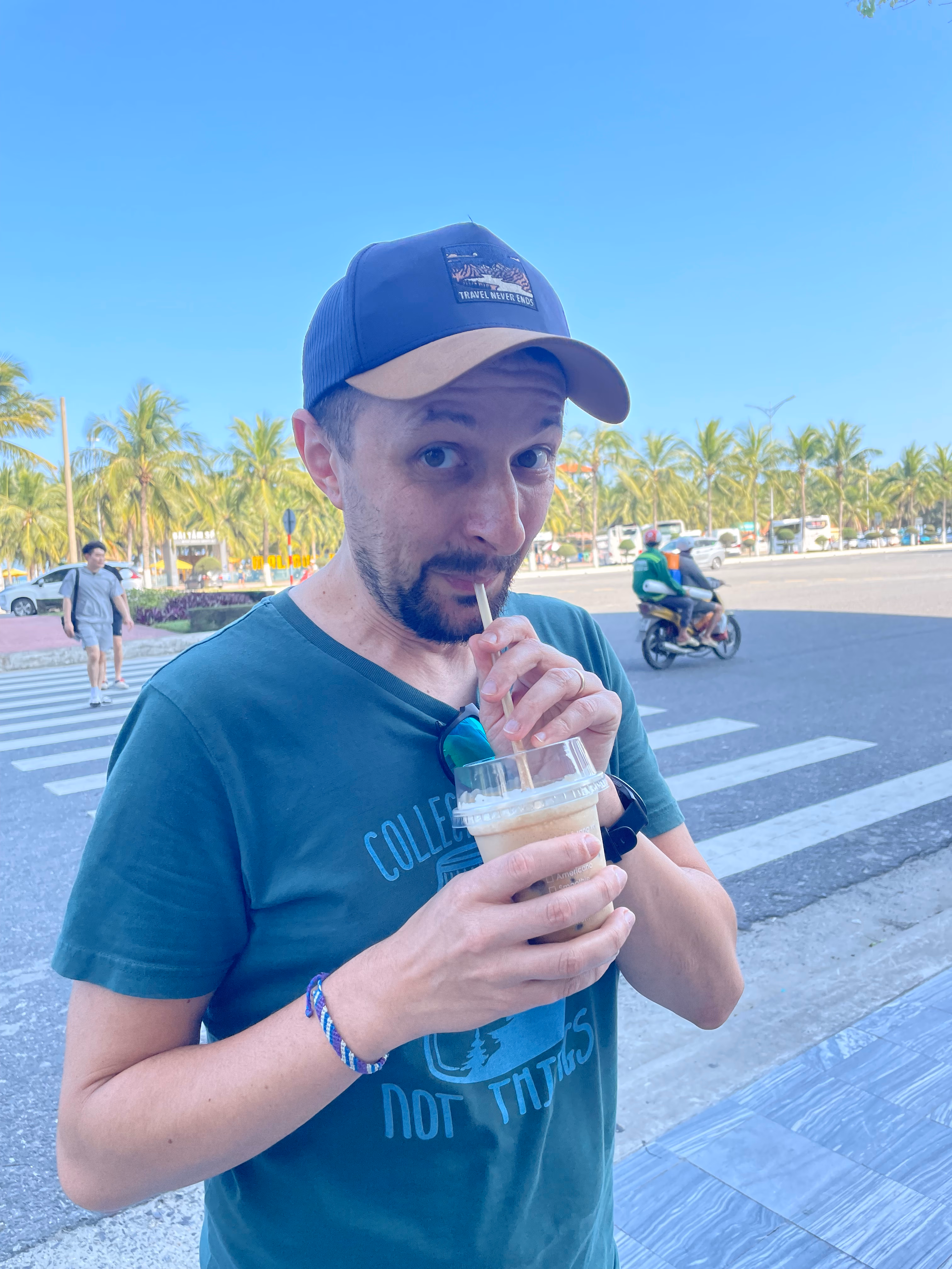 Iced coffee on a sunny street in Da Nang.
