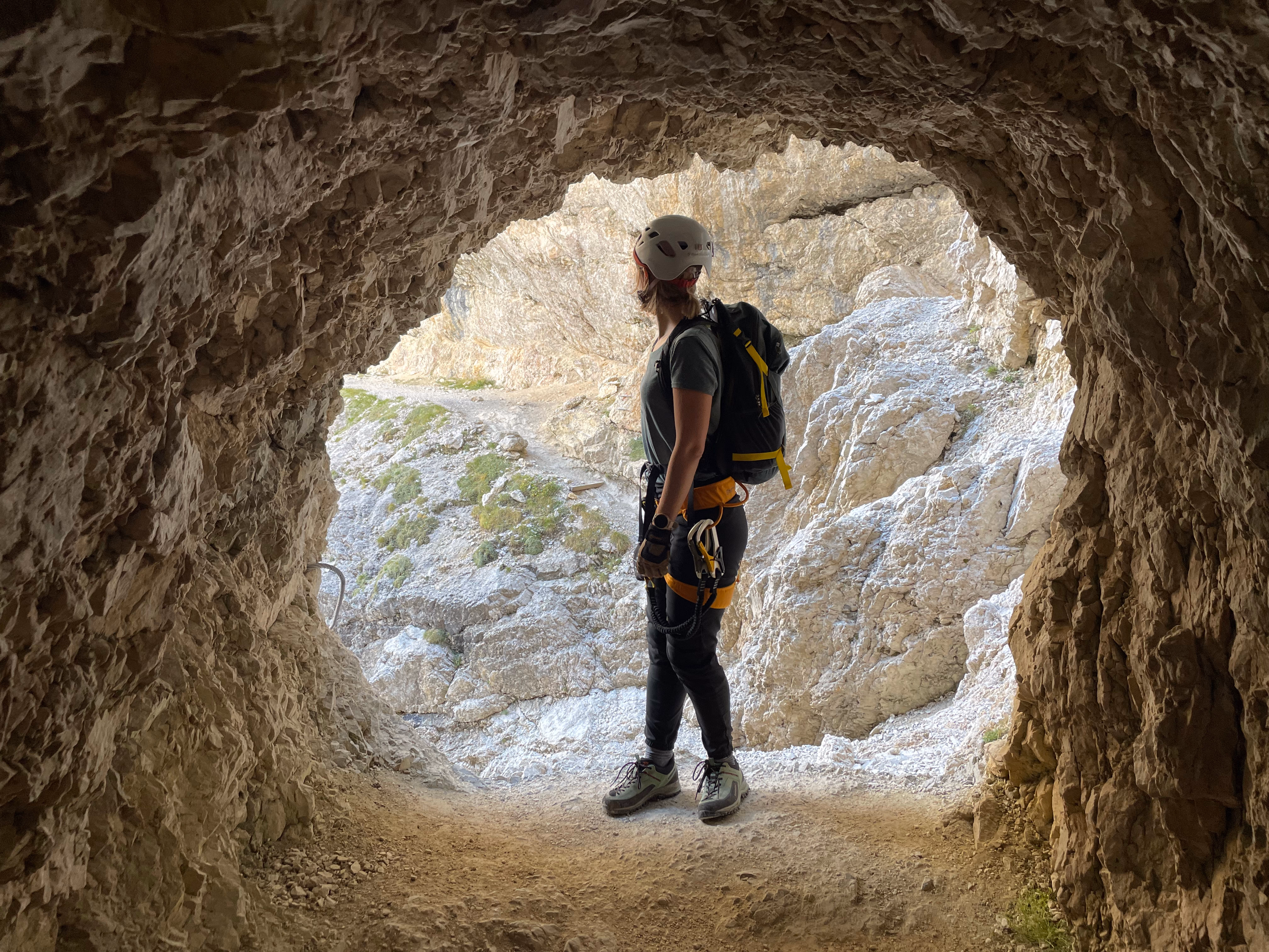 Mela exploring the famous war tunnels at Lagazuoi.