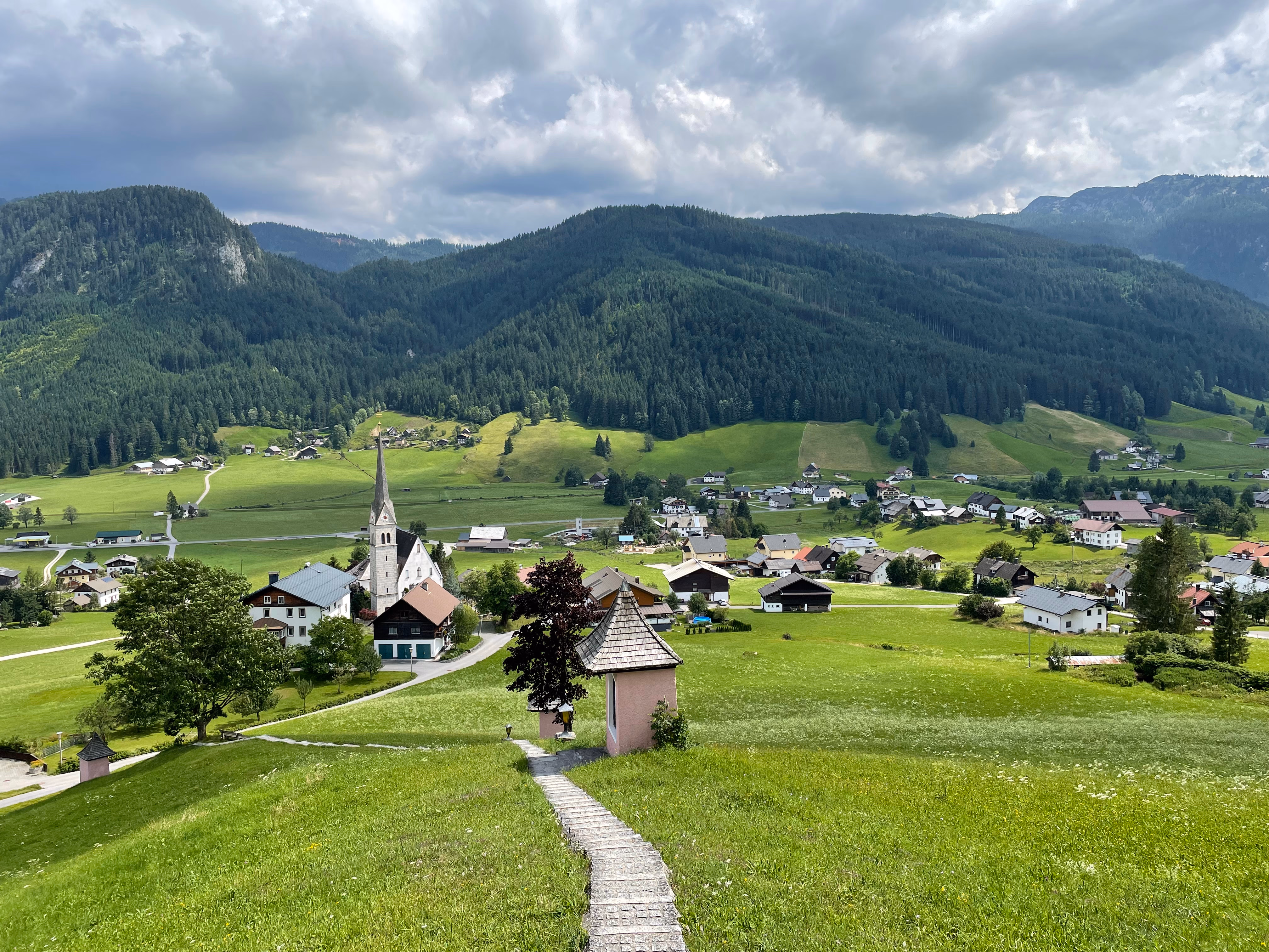 Gosau valley with meadows and mountain peaks
