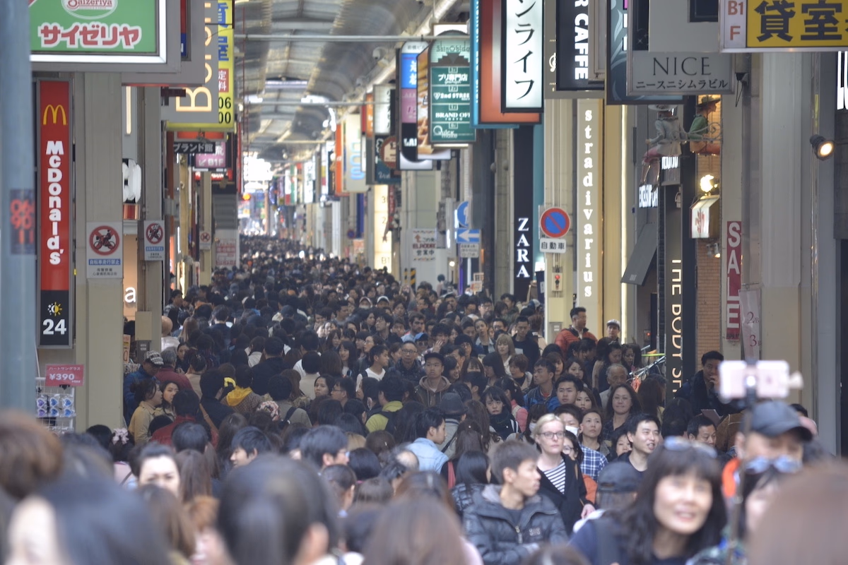 Crowded shopping center