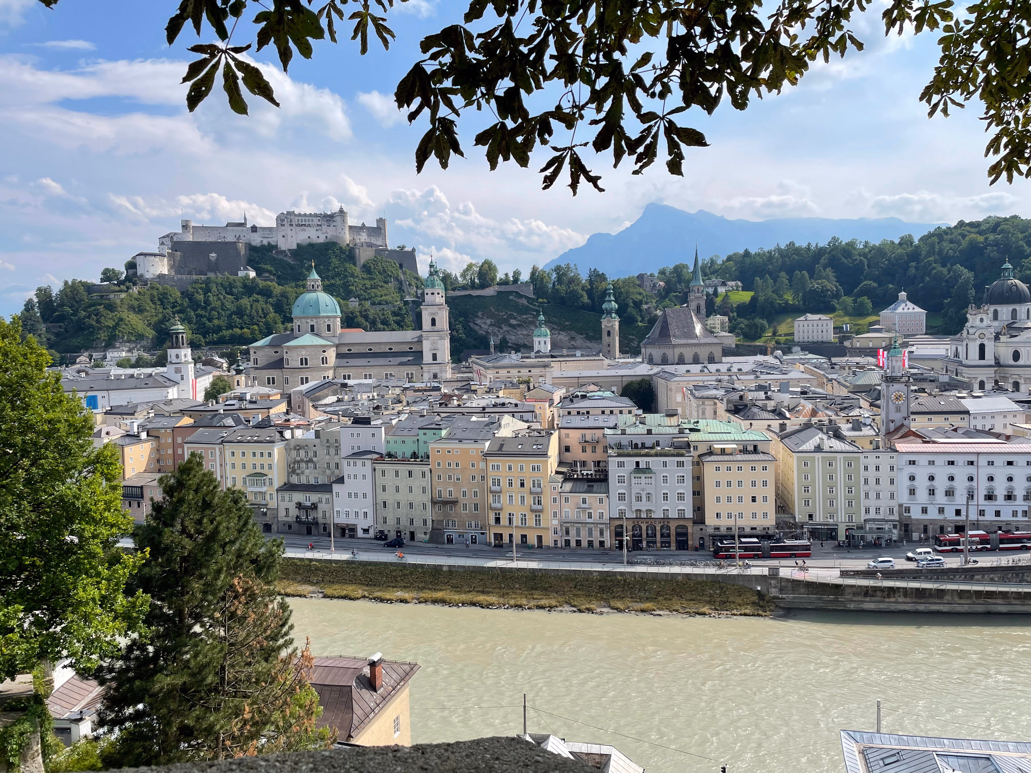View from the Kapuzinerkloster monastery over the city and the Salzach river