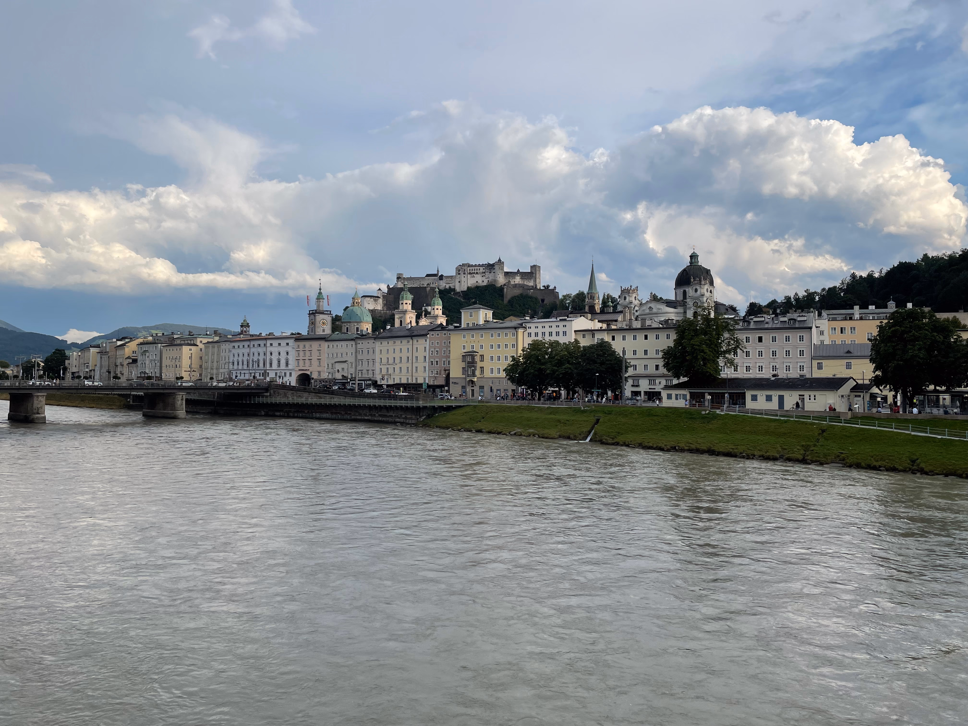 The old town of Salzburg across the Salzach river