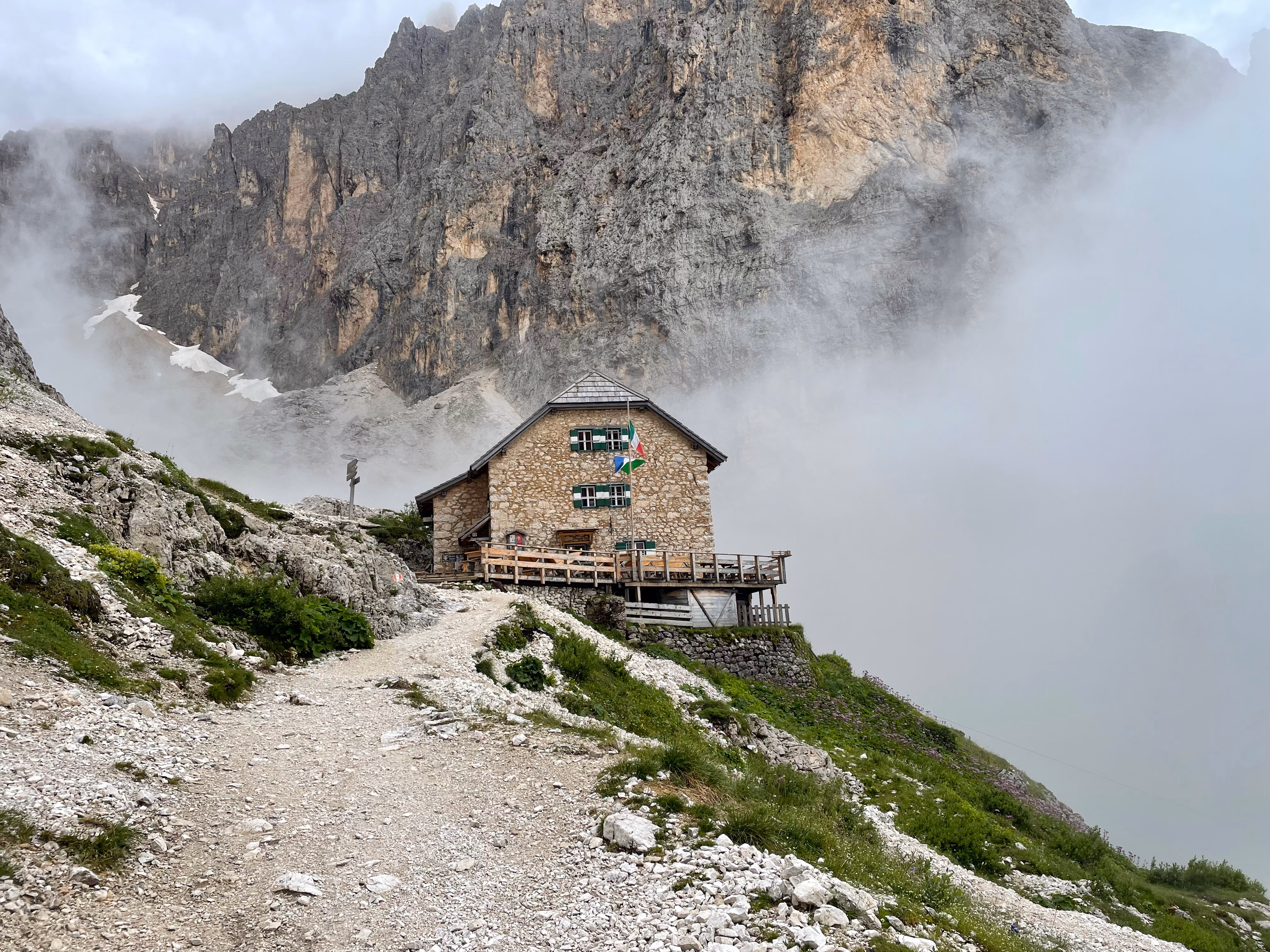Mountain hut in the middle of the Sassolungo massif