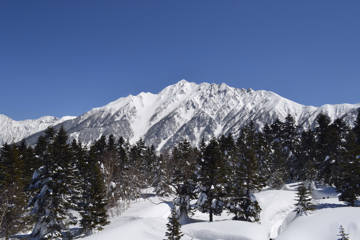 Snow-capped mountains in the Japanese Alps.