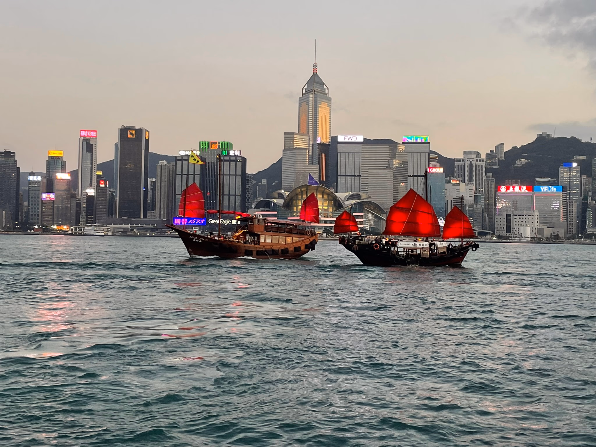 Victoria Harbour at sunset.